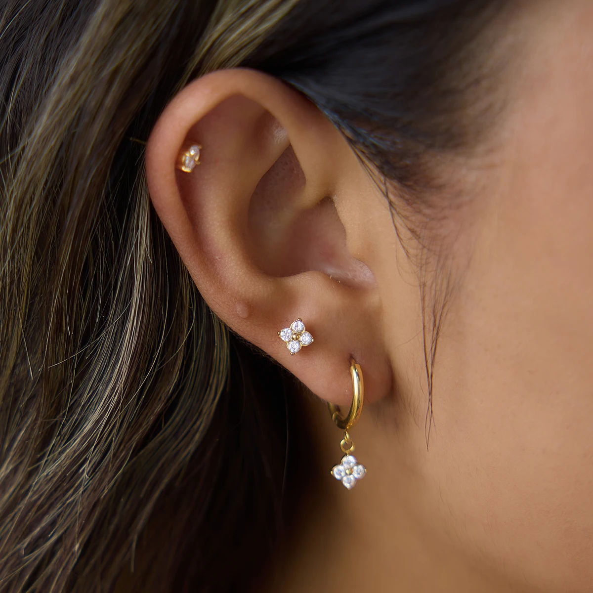 Spark & Co 3 Pairs/Set Delicate Zircon For Women Minimalist 18K Gold PVD Plated Stainless Steel Earrings Fashion Jewelry