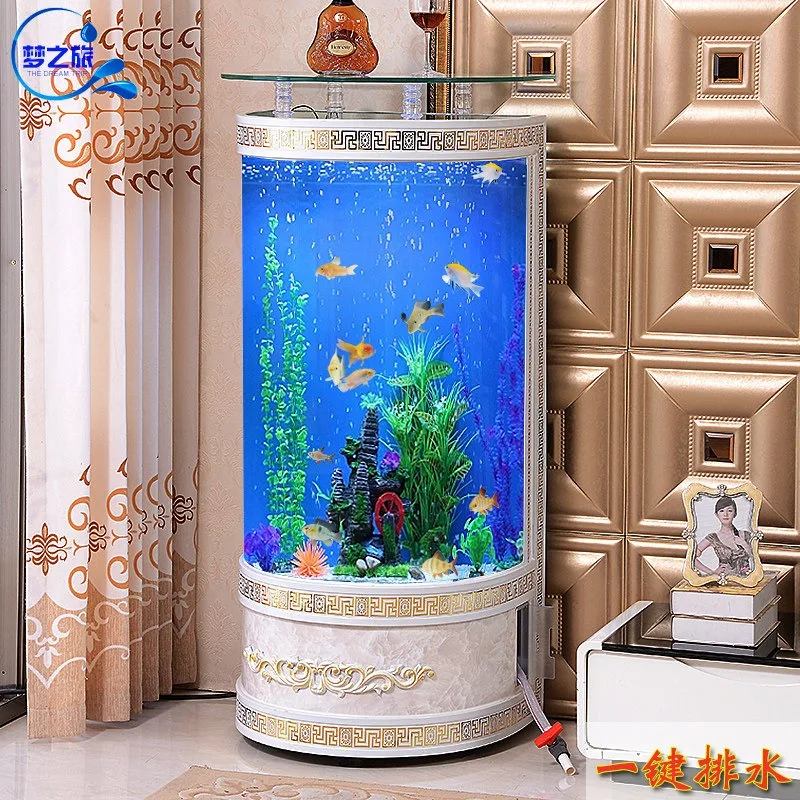 European semi-cylindrical glass goldfish tank no need to change aquarium ecological bottom filter cabinet large living room home