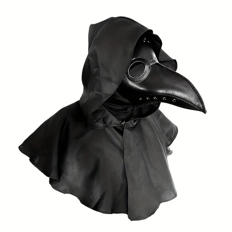 Men'S Plague Doctor Costume Set Pu Leather Mask with Long Beak & Cape, Funky Halloween DressUp Accessories