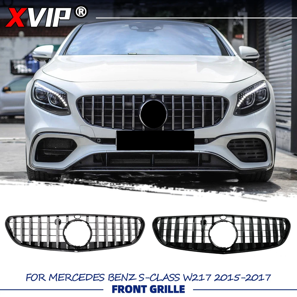 

XVIP Glossy Black GTR Style Racing Grille Chrome Silver Front Bumper Grille For Mercedes Benz S-Class W217 2015-2017 S500 S550