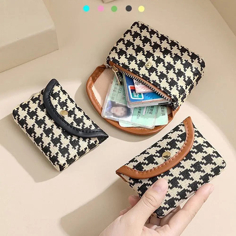 Korean Mini Square Plaid Canvas Lattice Coin Purse Double Layer Large Capacity Storage Bag