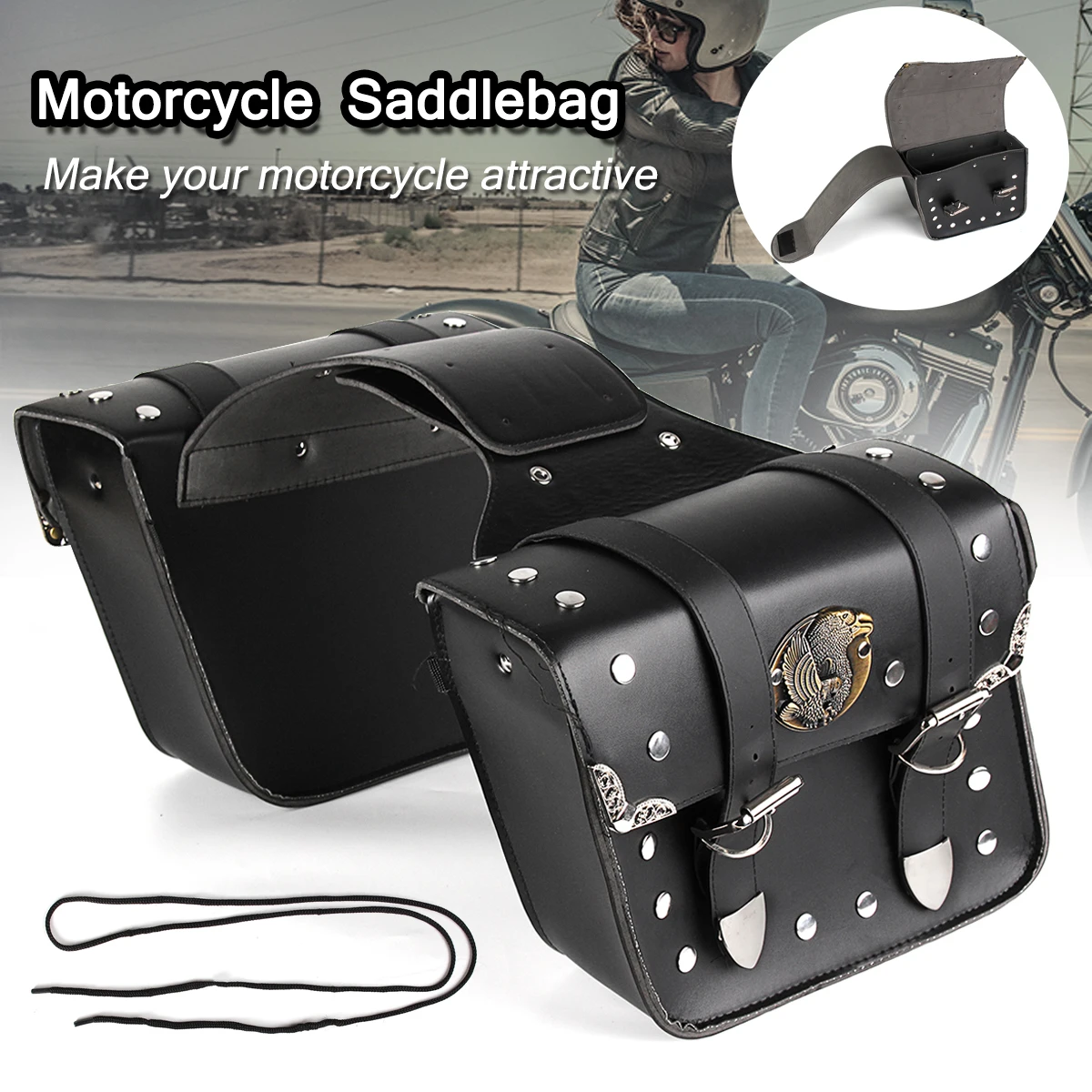 Pair Motorcycle Bag Saddlebag Waterproof Saddle Bag PU Leather Storage Pouch For Yamaha/BMW/Kawasaki/Suzuki