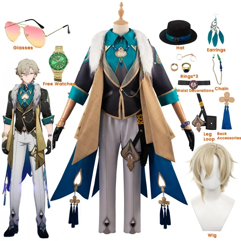 Aventurine Cosplay Costume Game Honkai Star Rail Suit Watch Wig Free Watches Anime Halloween Costumes Men Game Character Outfits