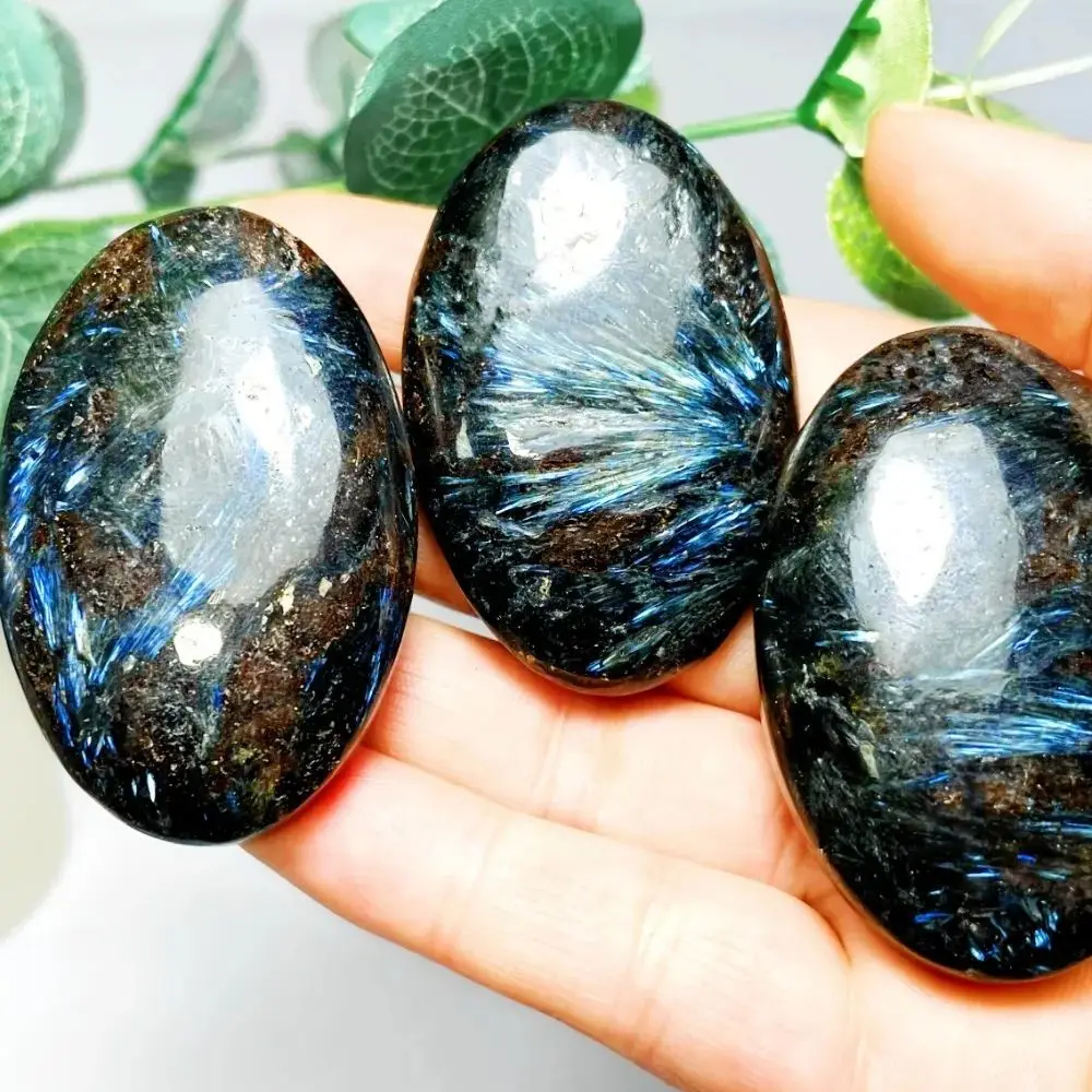 Natural Crystal Palm Astrophyllite Stone Pocket Energy Crystal Thumb Toy Hot Compress Crafts Healing Health Family message tool