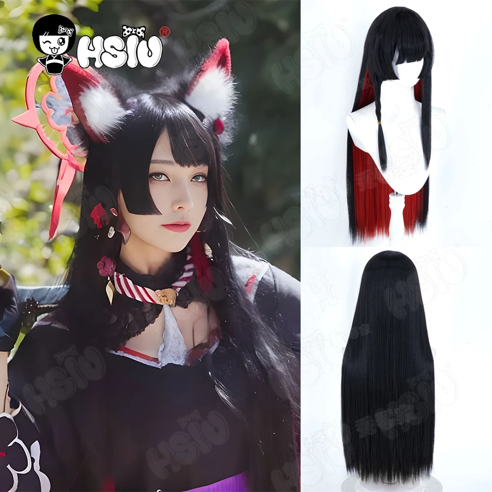Kosaka Wakamo Cosplay Wig Fiber Synthetic Wig「HSIU」85CM Long Black Red Wig+Wig Cap