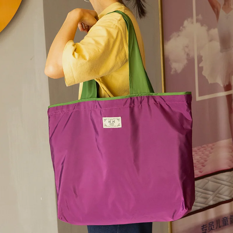 Bolsa de compras plegable ecológica para mujer, bolso de mano portátil, reutilizable, de tela Oxford, con cordón, para comestibles