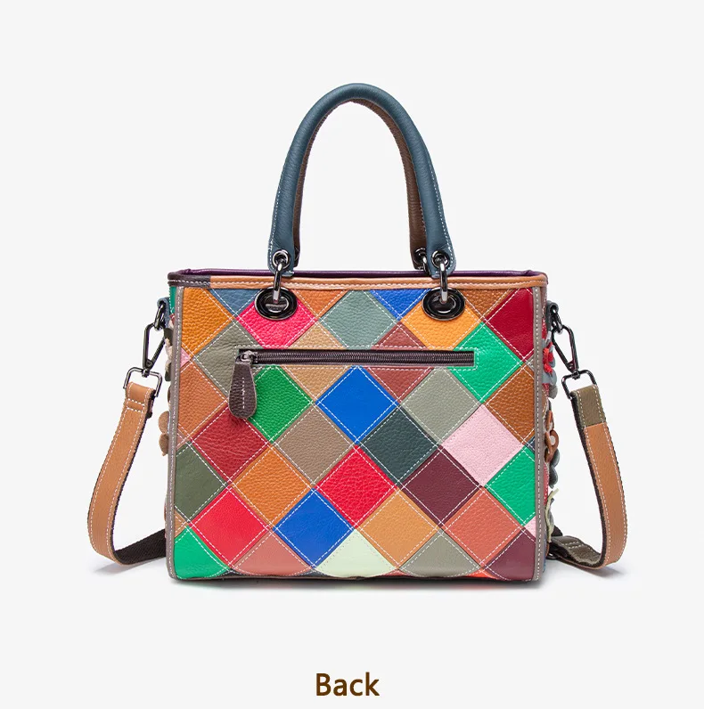 Daily Casual Genuine Leather Tote Bag 3D Flower Patchwork Cow Leather Shoulder Purse Vintage Handbag Women
