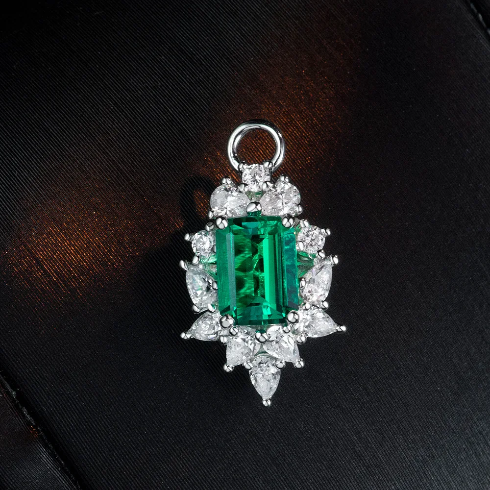 

New S925 silver exquisite and compact 1ct rectangular wood color cultivation emerald 5 * 7 pendant necklace wedding jewelry