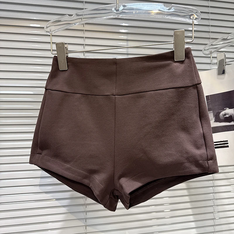 2025 autumn winter new coffee color slim fit slimming high waisted simple hip hugging shorts yoga pants for women