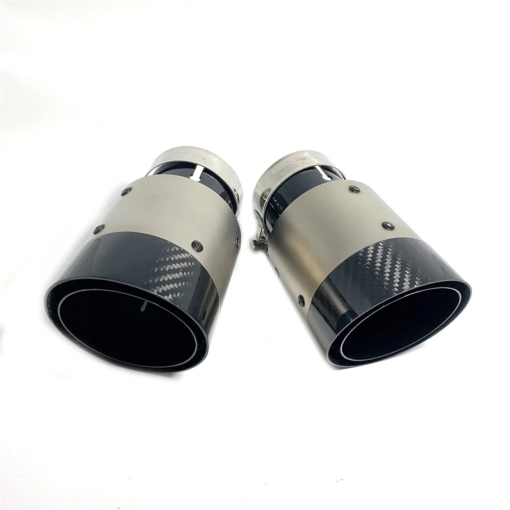 Newest Hot Sale 1Pcs Car Modification Black Exhaust Pipe Half Silver Aluminum Alloy With Half Glossy Carbon Fiber Muffler Tip