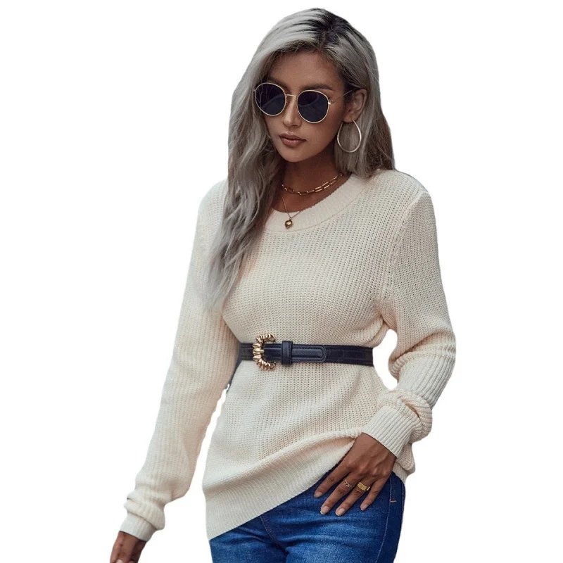 เสื้อสเวตเตอร์แขนยาว คอกลม สีพื้น เรียบหรู สไตล์ลำลอง สำหรับผู้หญิง รุ่นใหม่ ฤดูใบไม้ร่วง-ฤดูหนาว ปี 2025 รหัสสินค้า YQ1