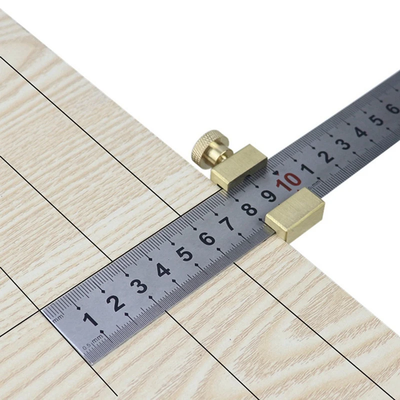 Adjustable Steel Ruler Positioning Block Angle Marking Gauge Brass Line Scriber Ruler Fixed Position