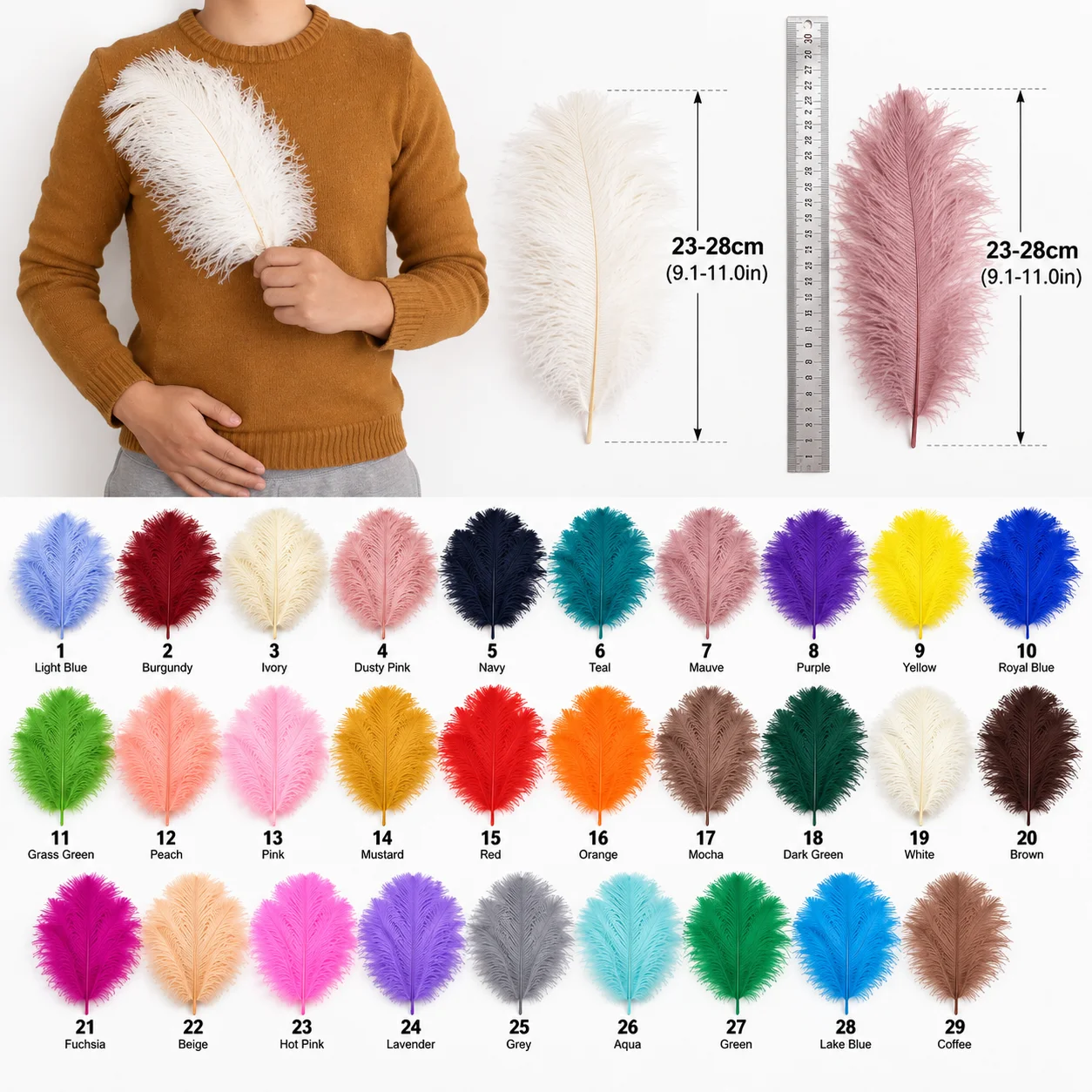 23-28cm/9-11inch Thin Quill Ostrich Feathers 30 Colors 20/50 PCS Plumes for Wedding Party Vase DIY Crafts