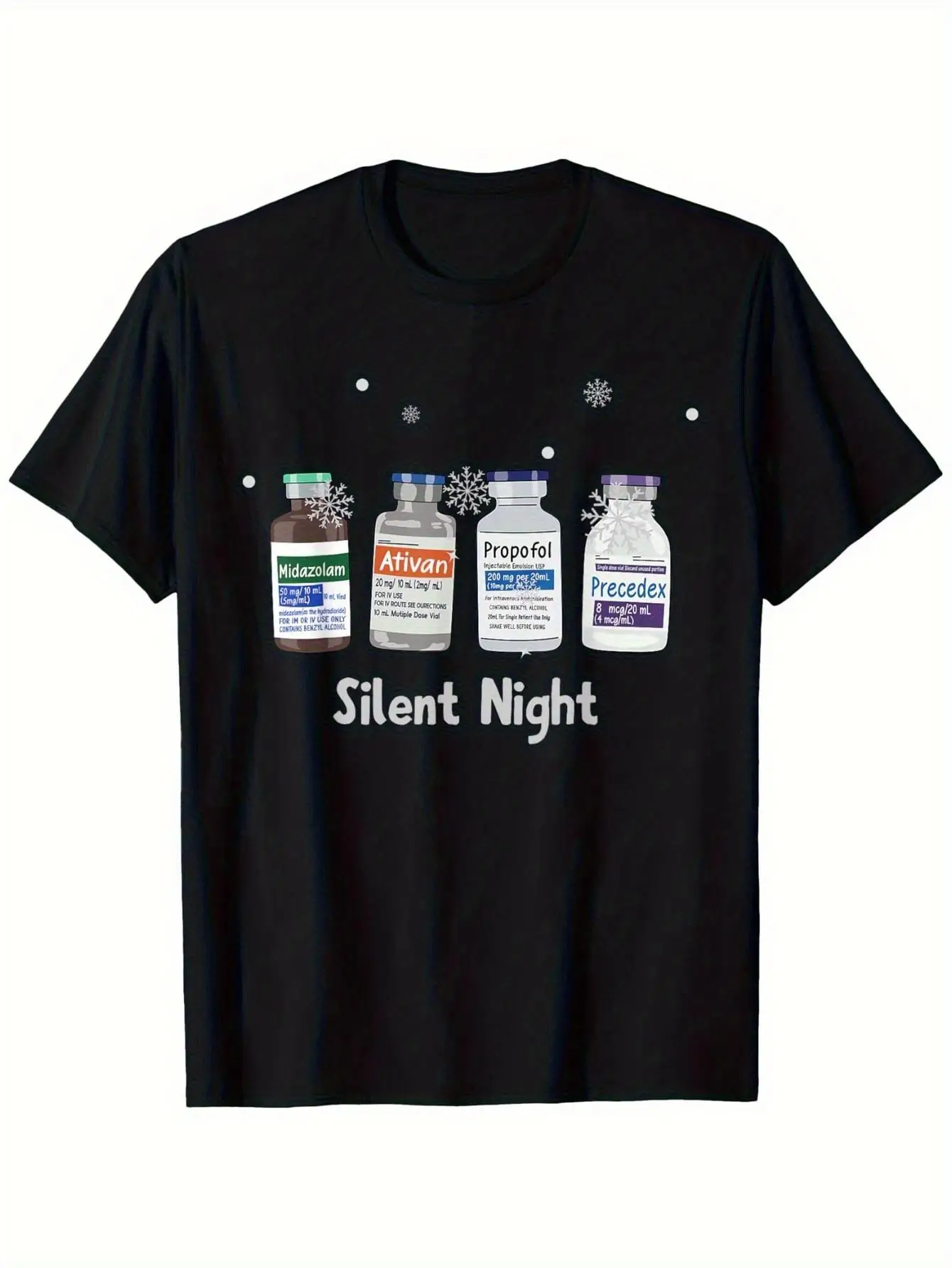 Fun Medical Humor Intensive Care Unit Christmas T-shirt Retro with Propofol and Midazolam Drug Label T-shirt