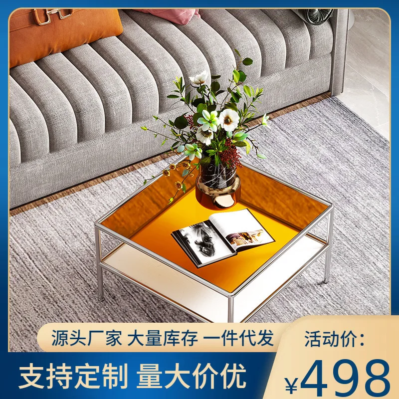 Creative light luxury living room suitable box home sofa side table storage simple modern glass Nordic coffee table side table c