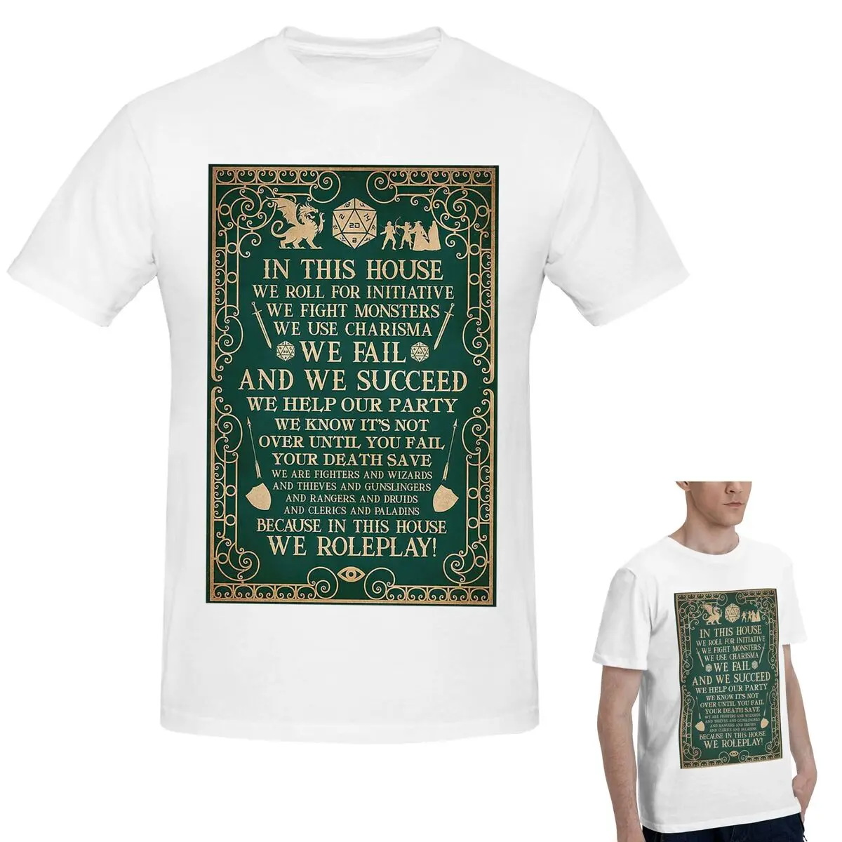

100% хлопок Dnd Game In This House We Roll For Initiative We Roleplay Футболка Мужская модная футболка Мужские рубашки с круглым вырезом S-6XL