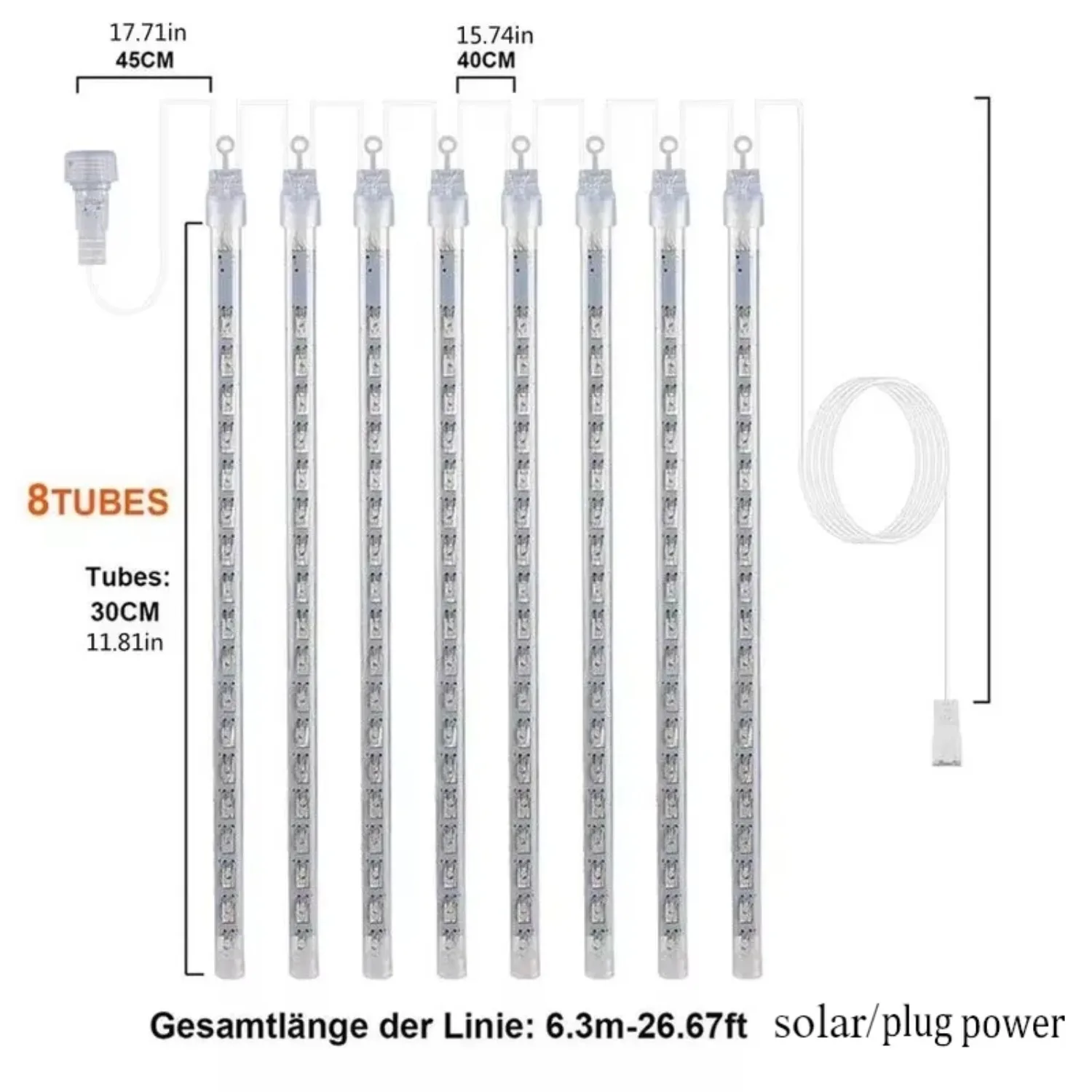 عيد الميلاد النيزك دش المطر ضوء في الهواء الطلق تساقط الثلوج ضوء 12 بوصة 8 أنابيب مناسبة لحفلات الزفاف شجرة عيد الميلاد