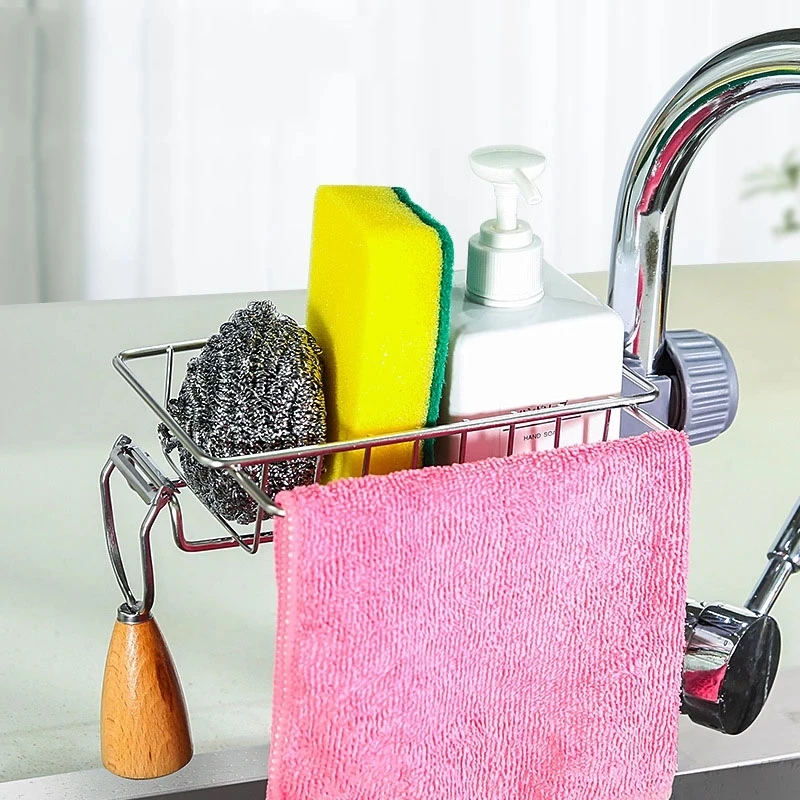 

Drainer Rack Kitchen Faucet Adjustable Sink Drain Rack Dishcloth Rag Steel Sponge Shelf Soap Drainer Shelf Basket Sink Organize