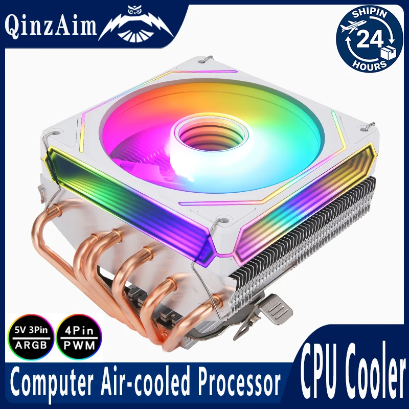 QiuzAim CPU Processor Horizontal 6 Heat Pipe Cooler 120mm ARGB Fan Compatible install LGA115x 1200 1700 2011 E5 x99 2066 AM4 AM5