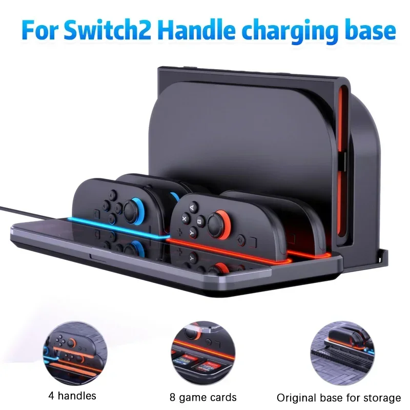 Multi-Function Charging Station UT01 for Nintendo Switch 2 with 4 Charger Ports 8 Game Card Storage LED Indicators