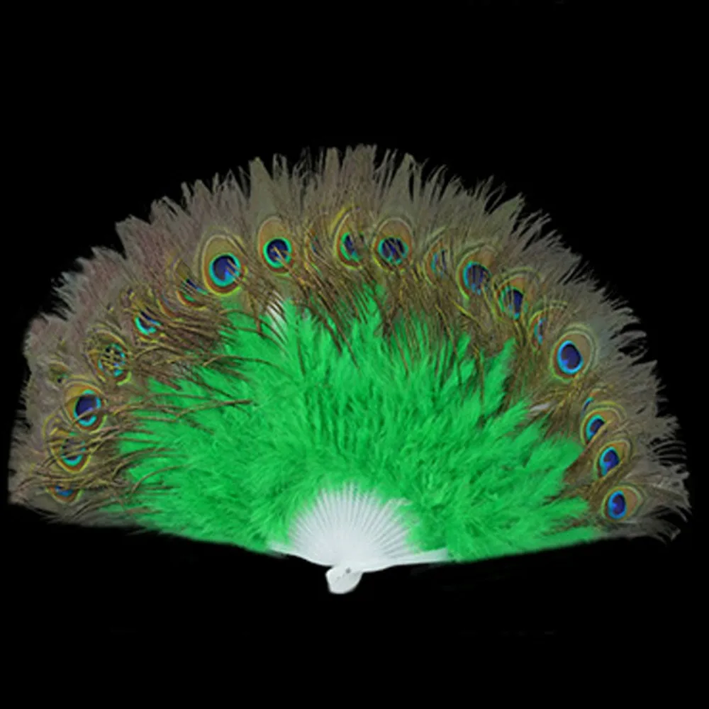 

High Quality 28 Bones Large Peacock Fur Fan 9 Colors 65cm Square Dance Performance Fan Fur Folding Fan Wedding Party Decoration