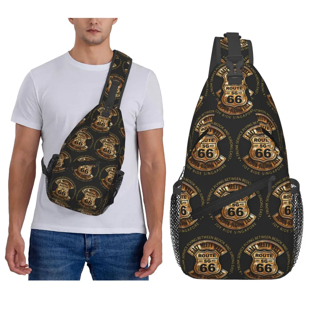 

Route 66 Biker Motorcycle Cruise Highway Chest Bag Men Sling Crossbody Backpack Chest Bag Traveling Hiking Daypack Shoulder Bag