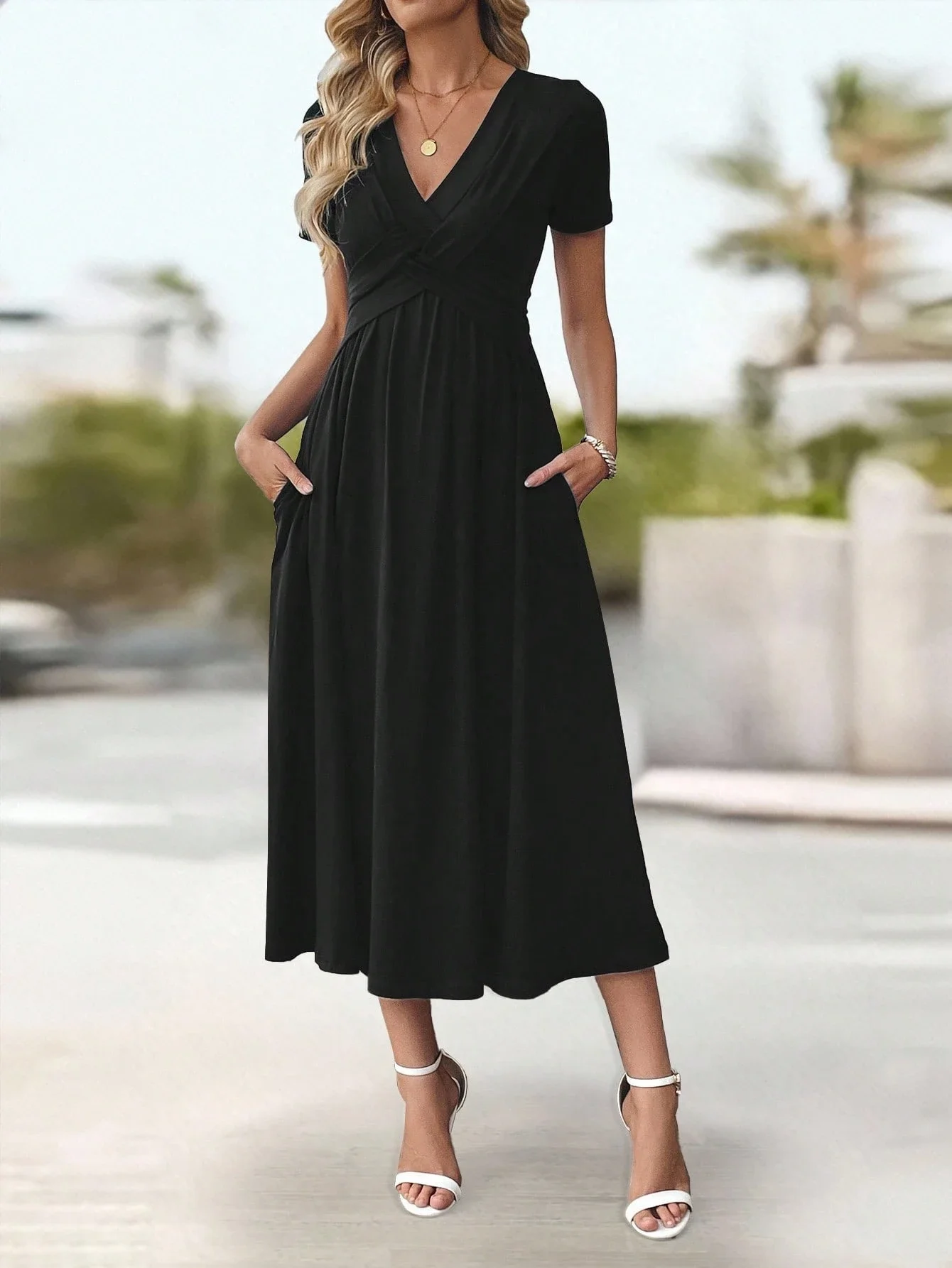 

Элегантное платье миди А-силуэта с плетеным узором для женщин, повседневное, для работы