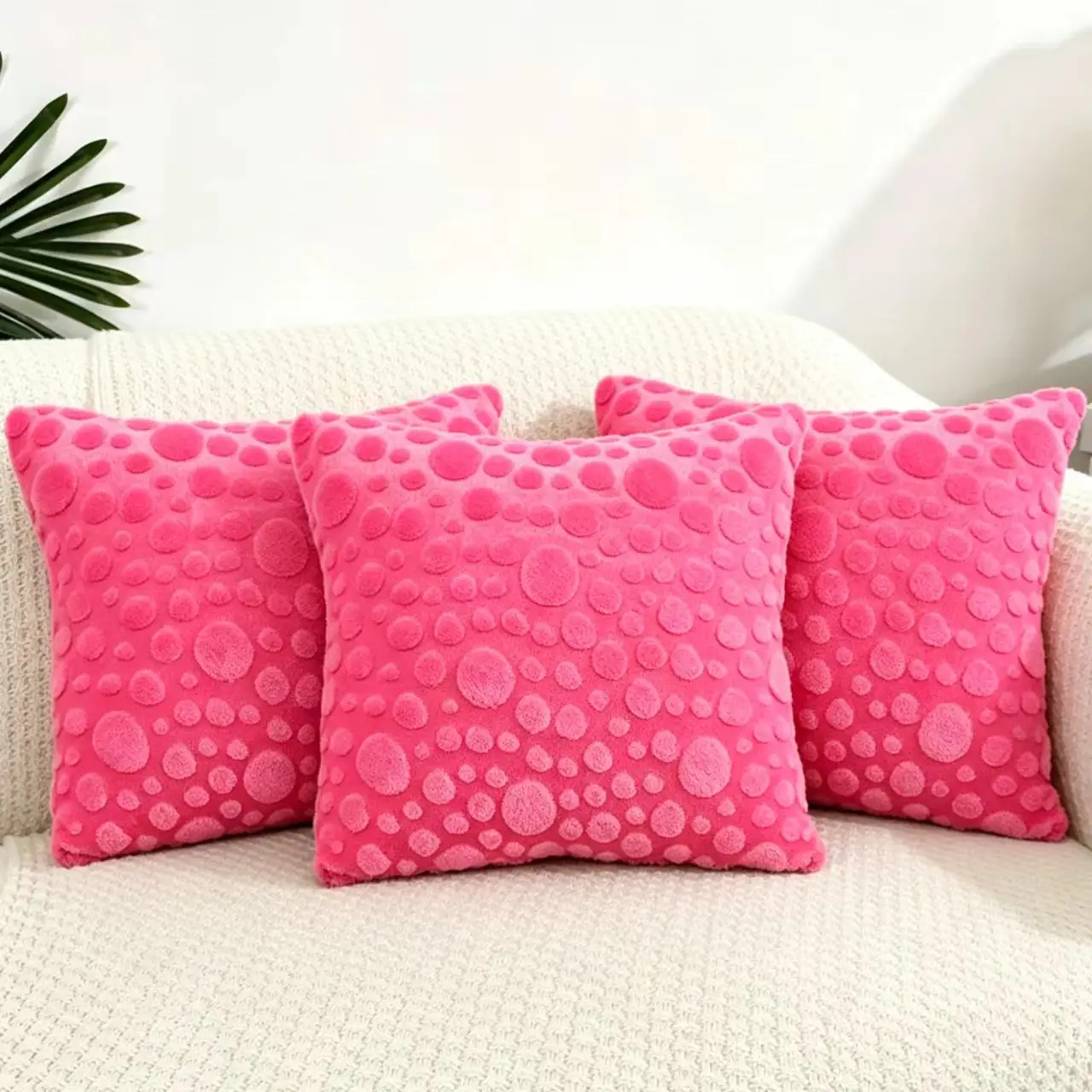 3Pcs 3D Bubbly Fuzzy Plush Pillow Covers Square Decorative Cushion Covers for Couch Living Room No Pillow Inserts