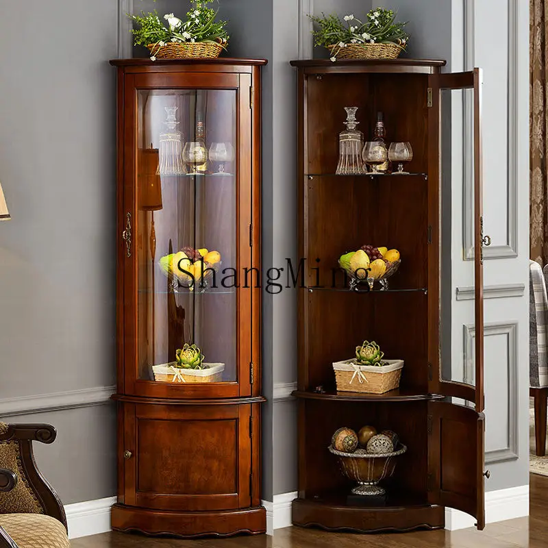 

FG curved glass door living room solid wood corner cabinet full solid wood triangle dining room side cabinet
