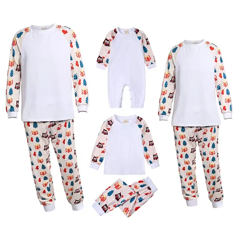 Sublimation Blank Long Sleeve T-shirt and Pants Christmas Clothes Family Home Wear Sleepwear Pajama Sets Adults Children