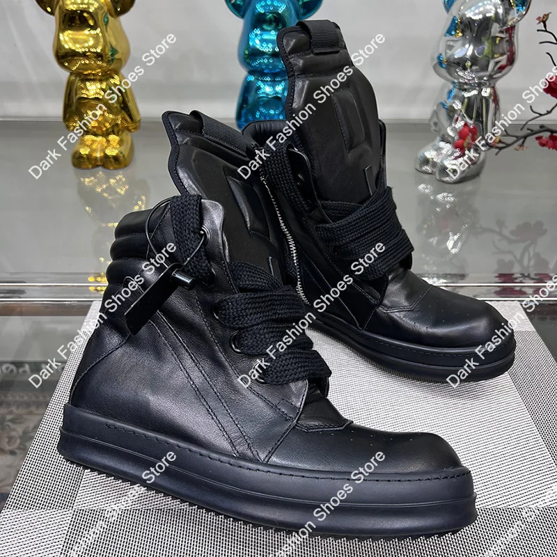 Ro Casual Shoes Men High Top Women Sneakers Giant Lace Up Geobasket Black Leather Zipper Flats Luxury Designer Ankle Boots