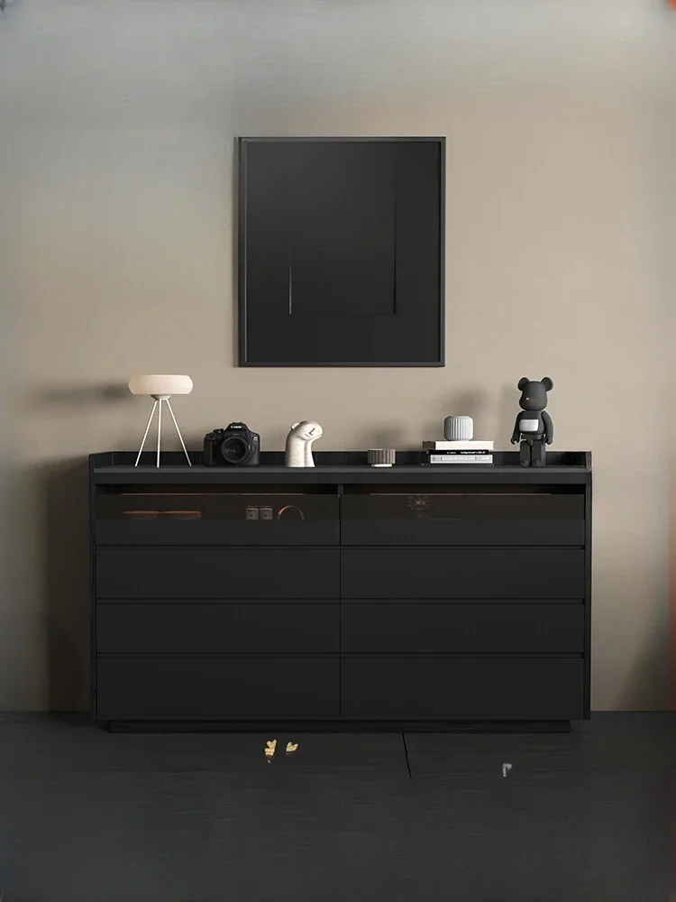 

Minimalist solid wood eight-bucket cabinet ash wood bedroom storage wall drawer cabinet modern simple black