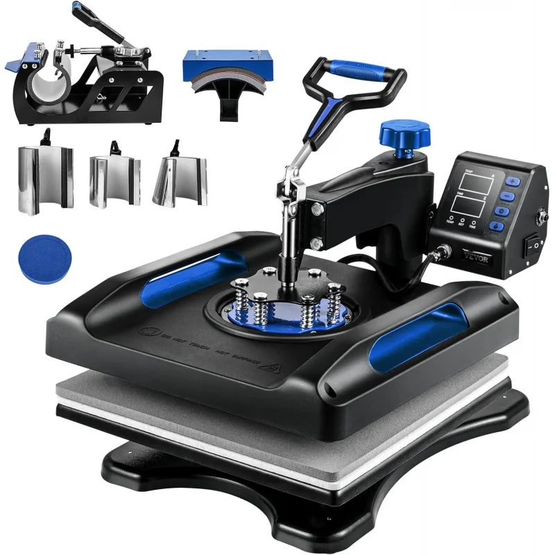 VEVOR Press Machine 15 x 15 Inch 8 in 1 Heat Press 800W Sublimation Machine 360° Rotation Swing Away 8 in 1 Shirt Printing