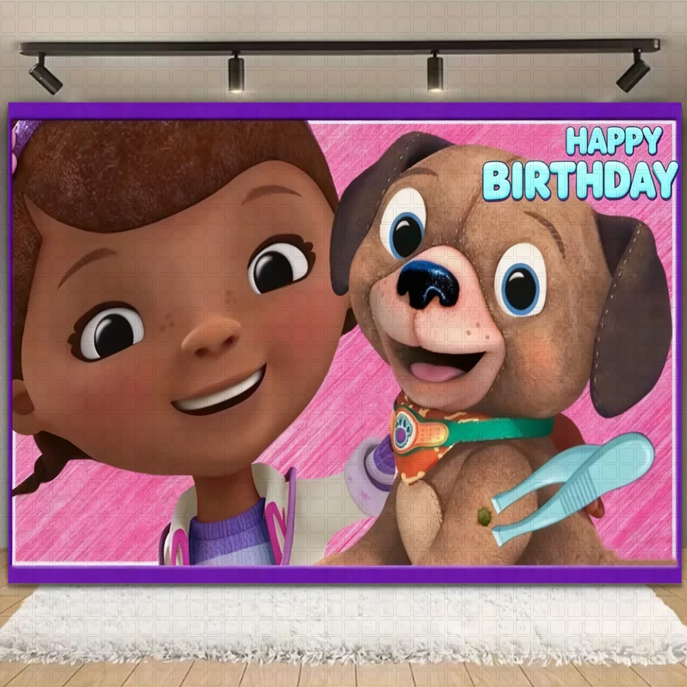 لعبة Doc McStuffins لتزيين حفلات أعياد الميلاد للطبيب، خلفية لطيفة على شكل فتاة كرتونية للأطفال، خلفية دعامة للصور، مستلزمات استحمام الطفل #4