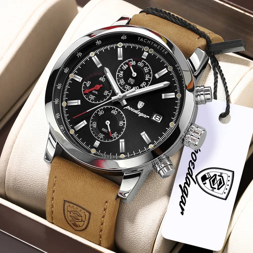 Imagen 2 del producto Reloj de Pulsera POEDAGAR Funcional de Lujo para Hombre, Fecha, Resistente al Agua, Luminoso, Cronógrafo, Reloj de Cuarzo para Hombre, Reloj de Cuero para Hombre