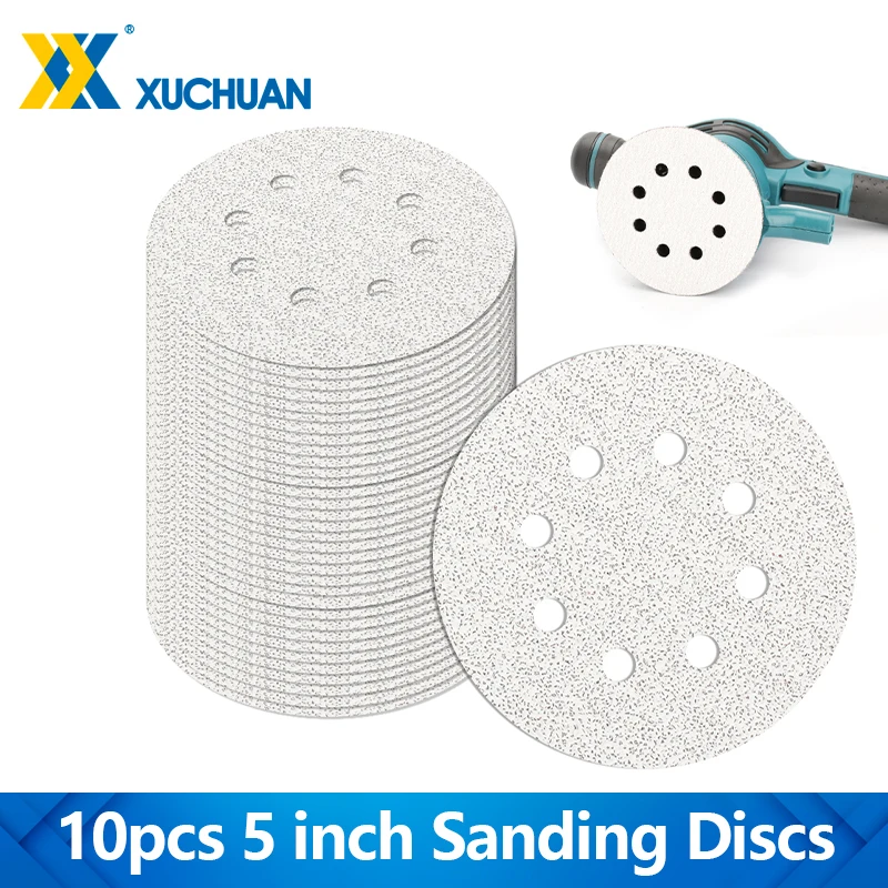 10pcs 5 Inch 8-Hole 125mm Sanding Discs Sanding Polishing Sandpaper 60-1000 Grit For Wood Metal Abrasive Polishing Tools