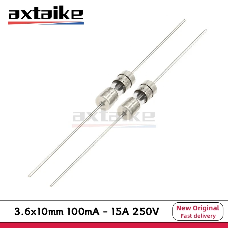 20PCS 3.6*10mm FUES 250V T / F F100mA 0.1A 0.5A 1A 2A 3A 3.15A 4A 5A 6.3A 8A 10A 15A Time-lag Fast-acting Fuse  Lead Wire 3×10mm
