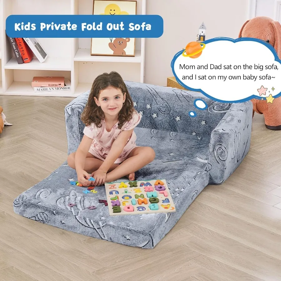2in1 Convertible Toddler Couch and Chair for Foldable Soft Comfy Sofa Bed with GlowintheDark Feature Ideal for 's Room Playroom