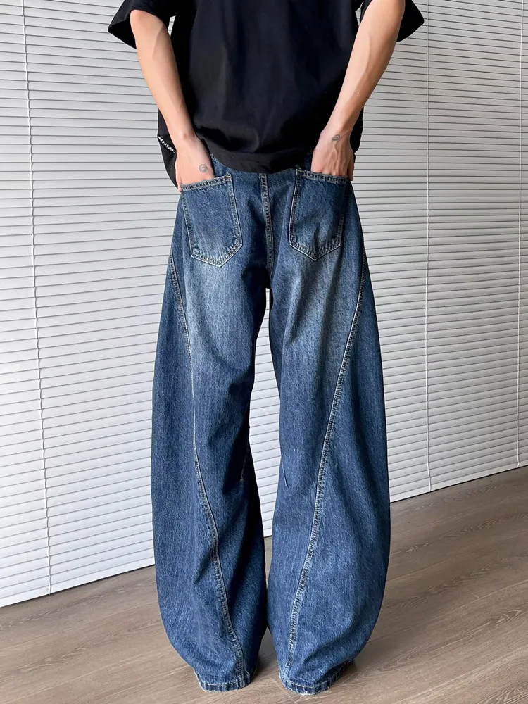 Trashy Y2K 2000S الشارع الشهير غسلها الأزرق فضفاض ممزق مكدسة الجينز السراويل للرجال 90S الملابس خمر واسعة الساق السراويل الدنيم القديمة