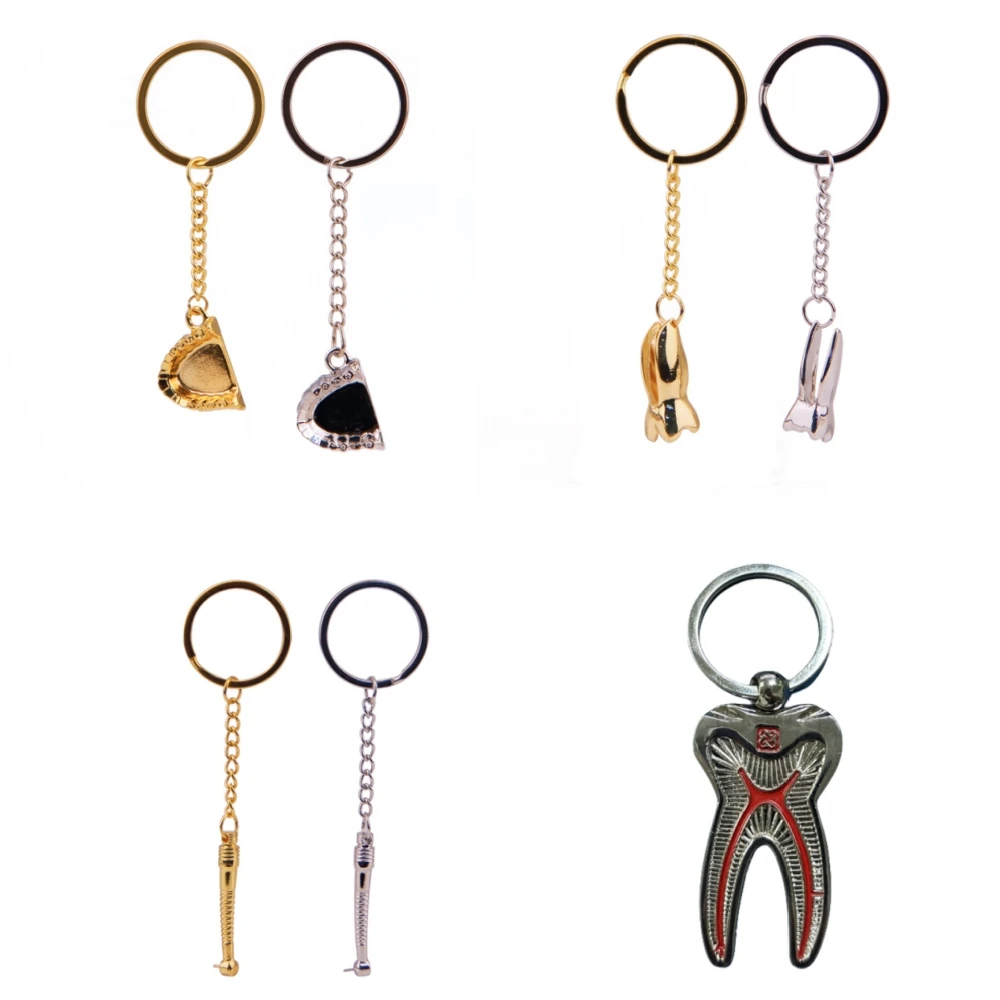 5Pcs Creative Tooth Shape Key Chain Metal Pendant Dental Clinic Advertising Gift