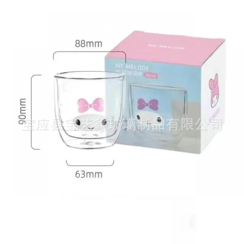 애니메이션 만화 산리오 헬로 키티 마이 멜로디 Cinnamoroll 더블 레이어 투명 유리 패션 새로운 아침 식사 우유 컵 커피 컵