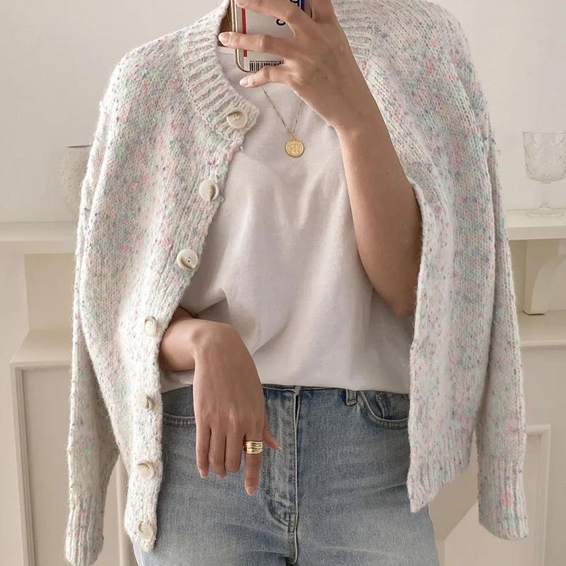 Gentle Knitted Cardigan Y2K Colored Dotted Milk Cute Age Reducing Sweater