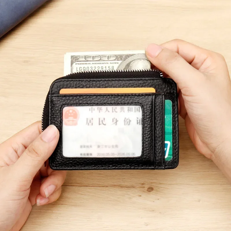 

New Men's Genuine Leather Card Holder Wallet with Zipper Coin Bag Money Purse RFID Blocking Credit ID Card Case Cash Pouch