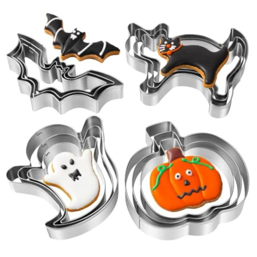 

Halloween Cookie Cutters Set 12 Pieces Stainless Steel Cookie Cutters with Pumpkin Ghost Bat and Cat Shapes for Halloween Food