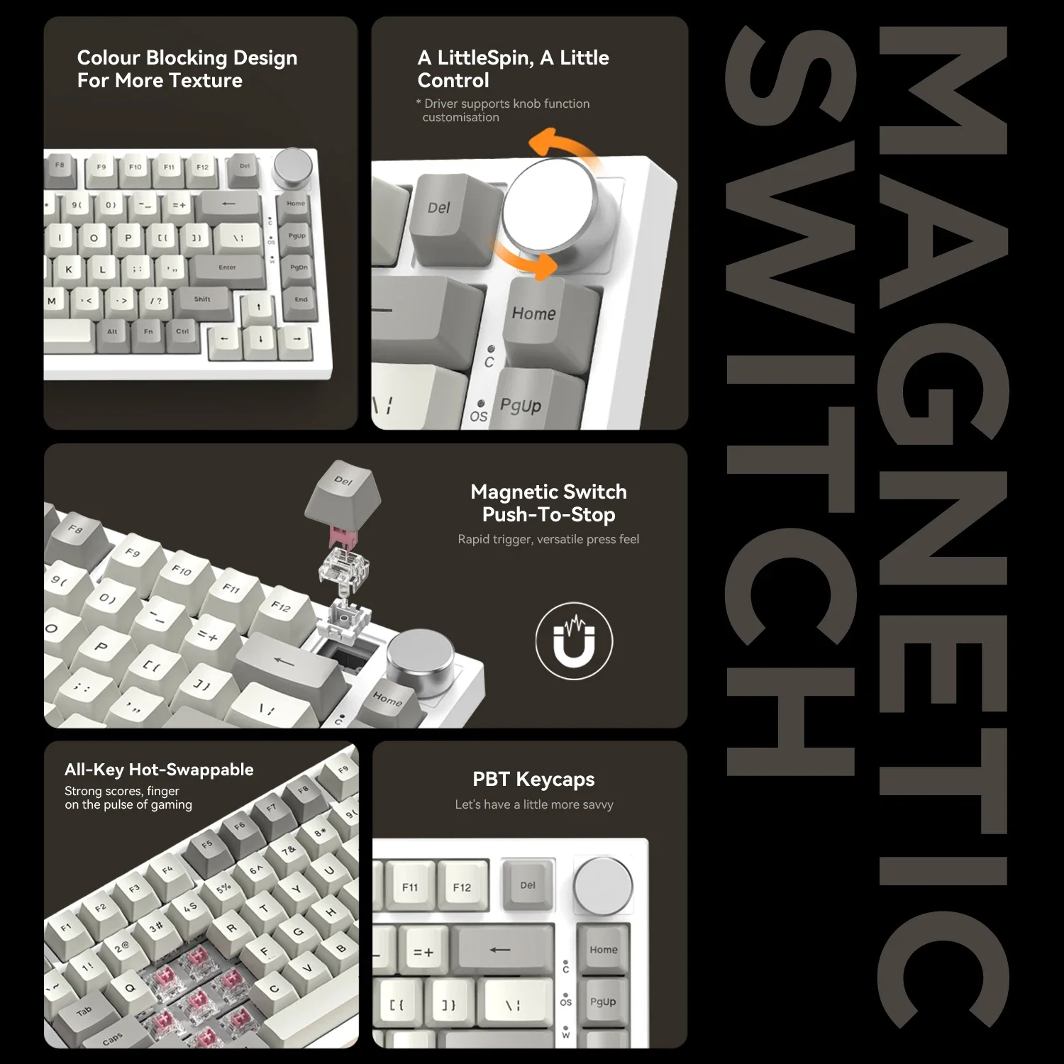 Attack Shark K85 Magnetic Switch Mechanical Keyboard,RGB Lighting,Hot-swappable,Metal Knobs,Suitable for FPS. games,Win&Mac
