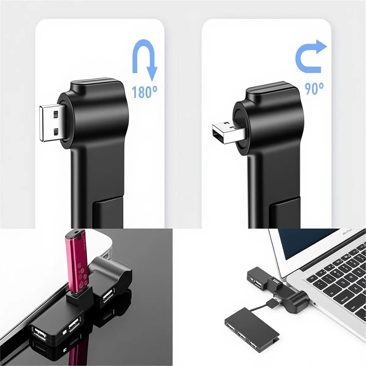 New Electronics Mini USB 2.0 Hub 4 Port USB Hub,[90°/180° Degree Rotatable] USB Hub USB Extension