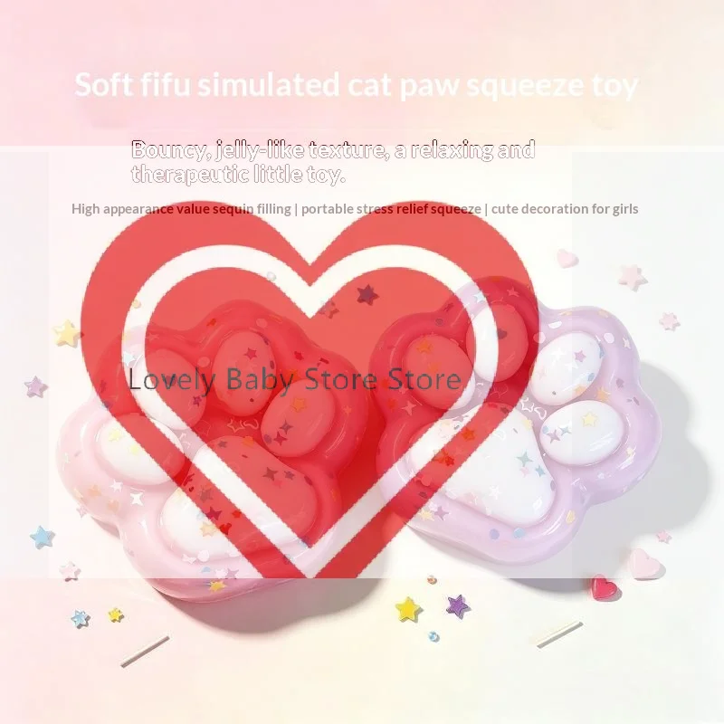 【BS】Kawaii Glitter Cat Paw TPR Slow Rising Fidget Toy Stress Relief Sensory Squeeze Kids Birthday Party Gift