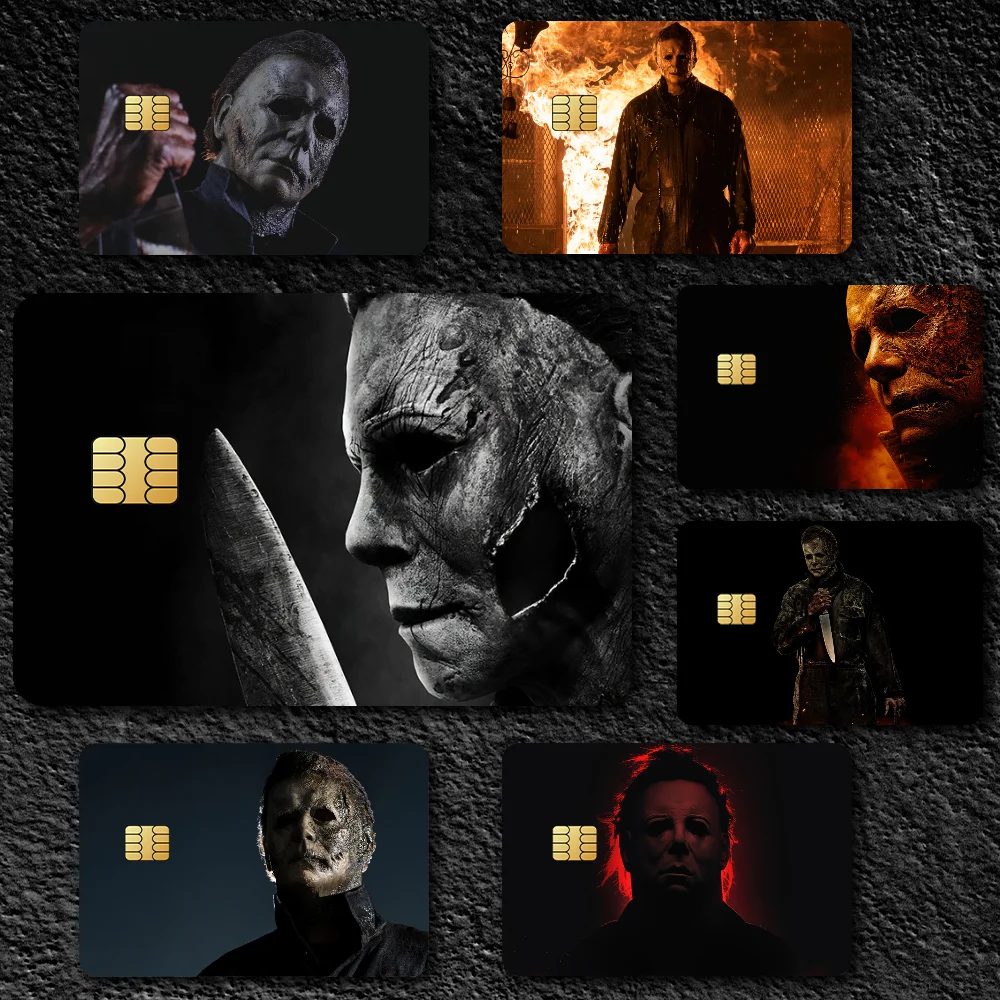 H-Halloween يقتل مايكل مايرز فيلم غطاء الجلد ملصقات بطاقة الائتمان 4 قطعة الخصم الجبهة الديكور البنك حافلة تمرير مقاوم للماء #1