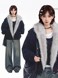 Vintage Zipper Hooded Cotton Jacket Autumn Winter Korean Style Loose Jacket Fashionable Faux Fur Collar Cotton Coat