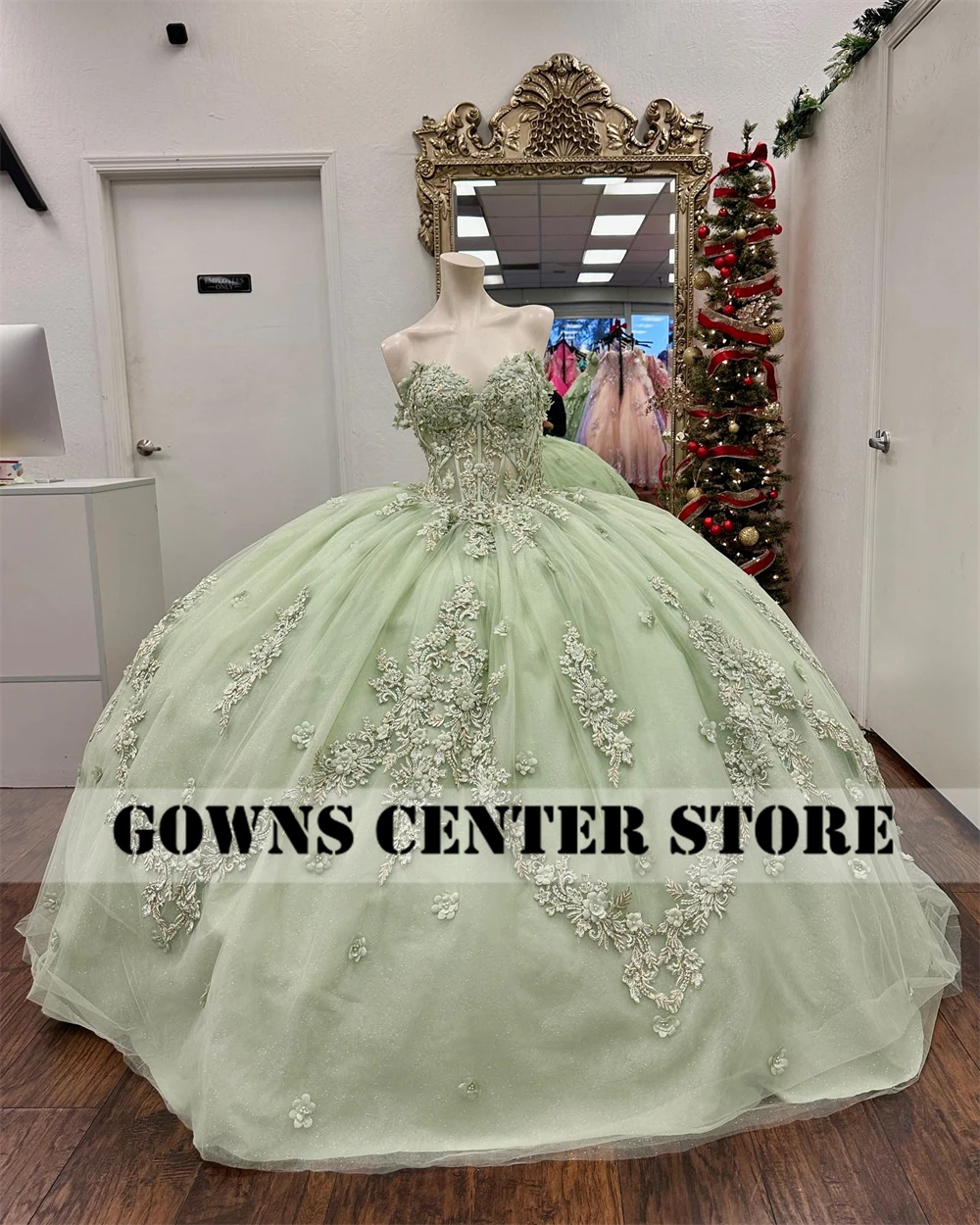 Modest Sage Green Lace Quinceanera Dresses Ball Gown Sweetty Corset Lace-up Birthday Gown Corset Satin Sweet 15 16 Dress